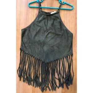 Dark green suede crop top